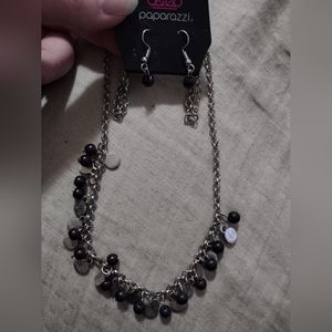 Black and Silver Paparazzi Necklace&Earring Set